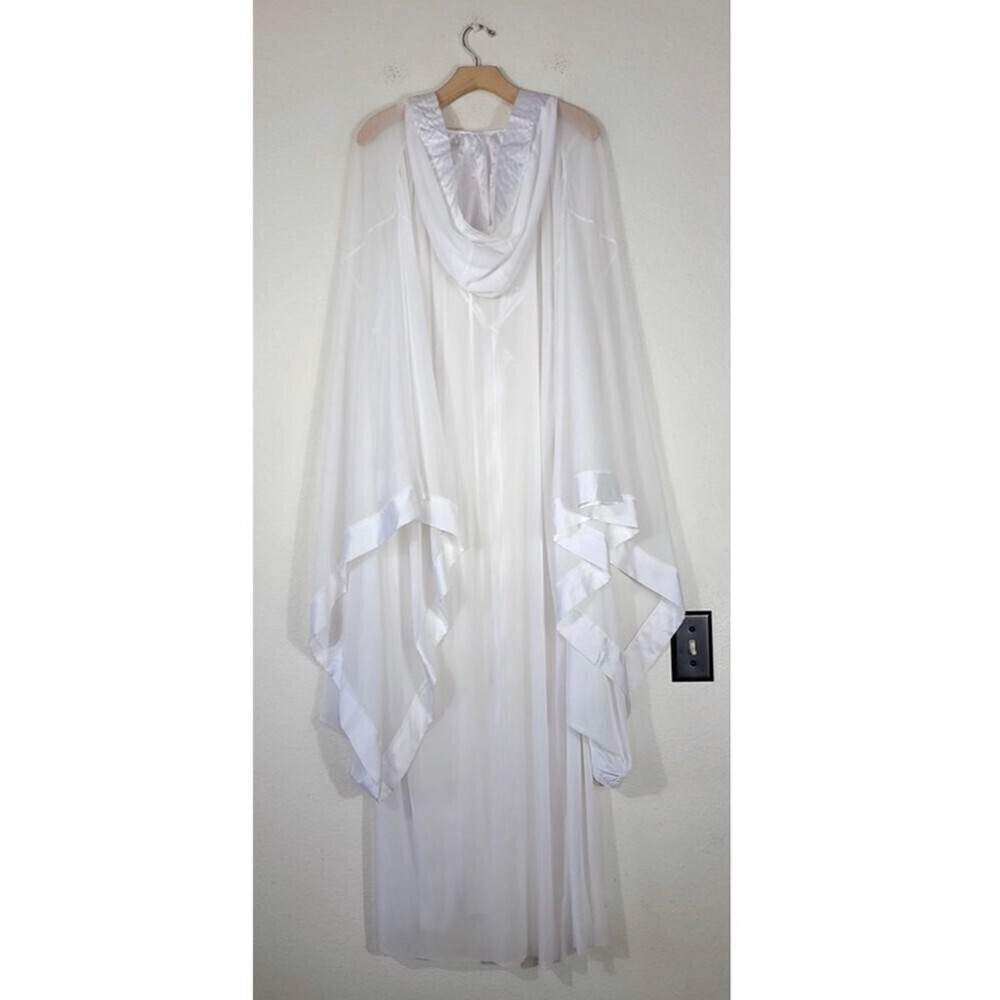 NWT Hot As Hell Yoko Kimono Sheer Hooded Robe Boho Cover Up White Satin One Size - Picture 11 of 16